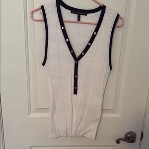 White House Black Market White Ribbed Plunge V-Neck Sleeveless Tank Top
